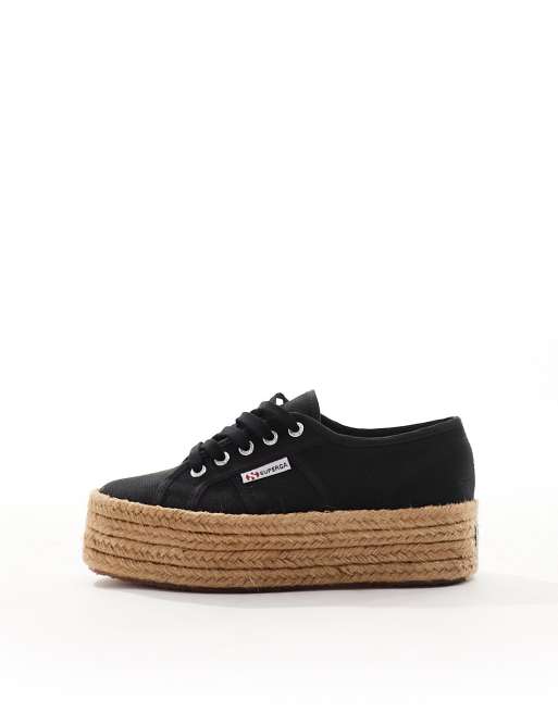 Superga rope sole flatform trainers in black