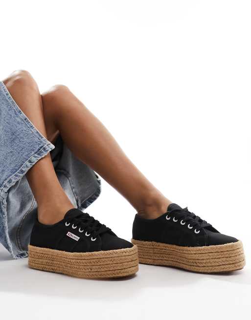 Superga black hot sale flatforms