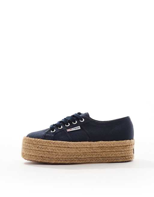 Superga Sneakers flatform color blu navy con suola in corda