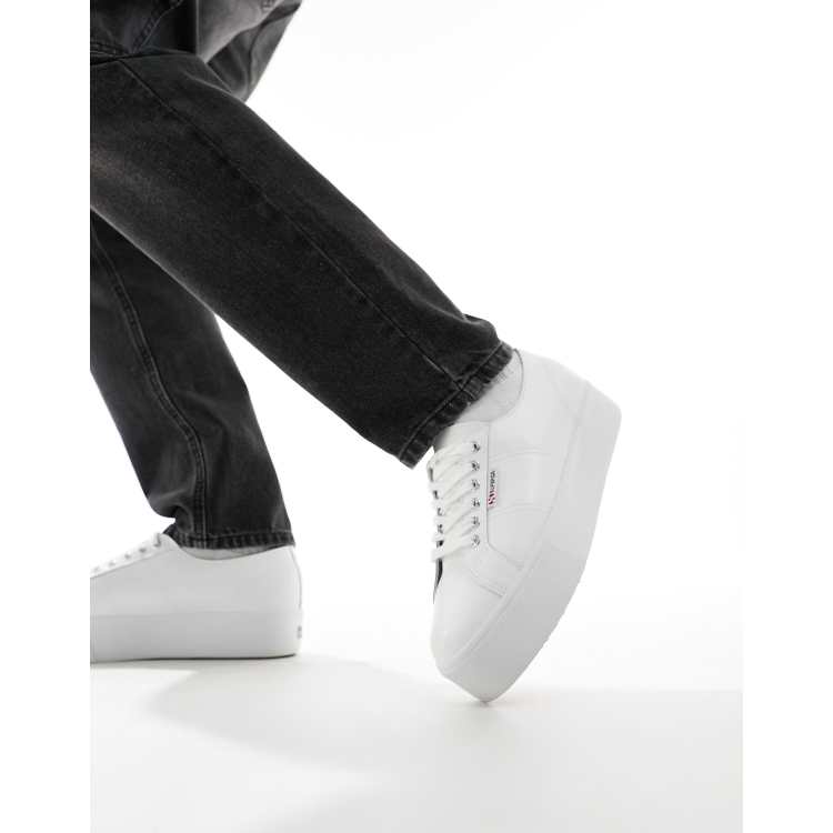 Superga white leather on sale platform