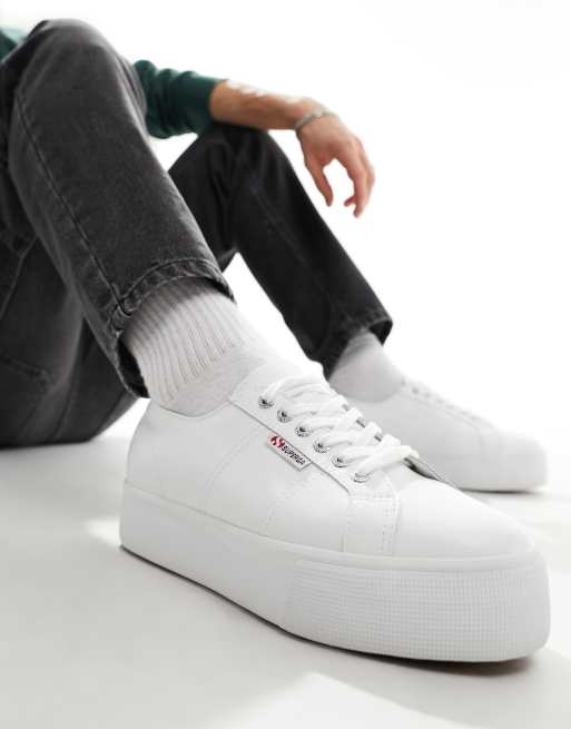 Superga white platform outlet leather