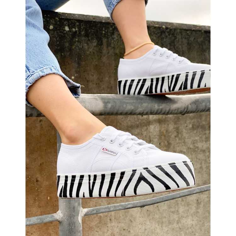 Superga zebra sole flatform trainers in white