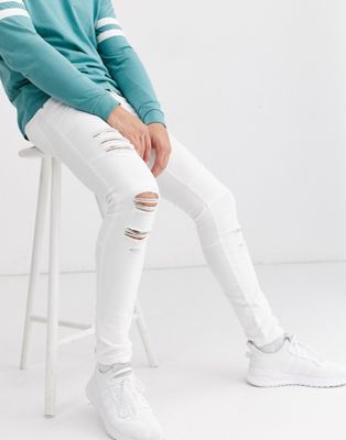 фото Супероблегающие белые байкерские джинсы с рваной отделкой asos design-белый