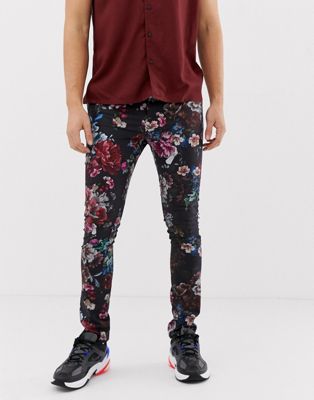фото Супероблегающие брюки с цветочным принтом asos design-черный