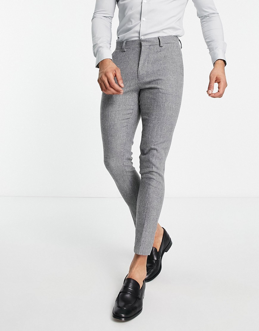 фото Супероблегающие брюки в строгом стиле из смесовой шерсти с мелким узором «гусиная лапка» asos design-серый
