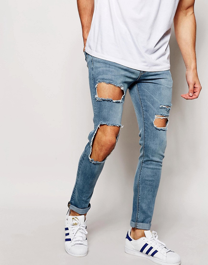фото Супероблегающие джинсы с большими дырками asos-синий asos design