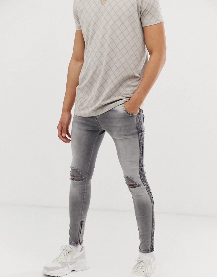 фото Супероблегающие джинсы с логотипом и монограммами сбоку siksilk-серый