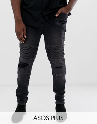 фото Супероблегающие джинсы в байкерском стиле с потертостями asos design plus-черный