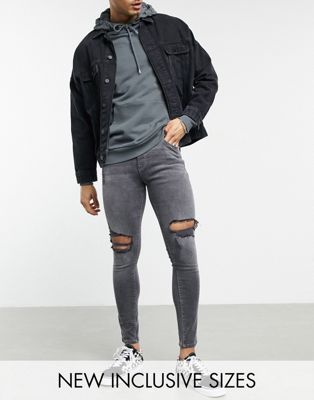 фото Супероблегающие джинсы выбеленного черного цвета из эластичной ткани со рваной отделкой asos design-черный цвет