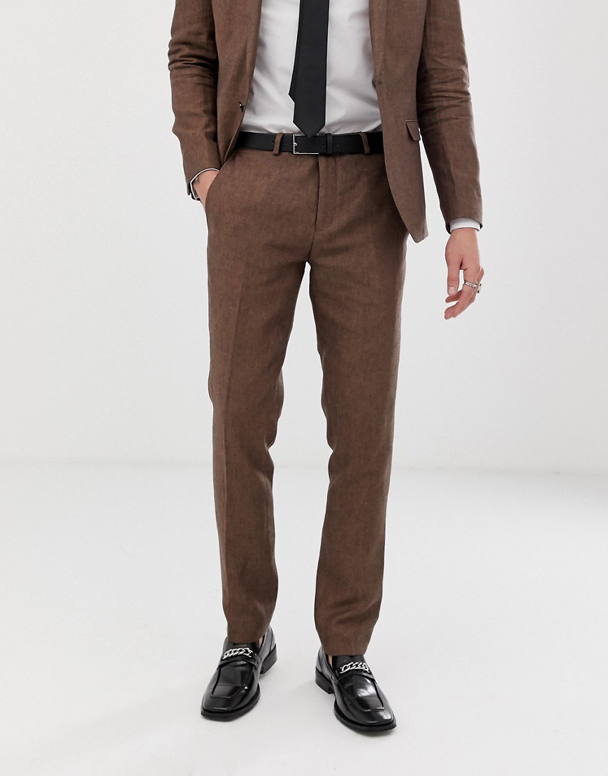фото Супероблегающие льняные брюки коричневого цвета twisted tailor-коричневый