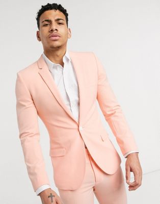 фото Супероблегающий эластичный пиджак персикового цвета asos design-розовый