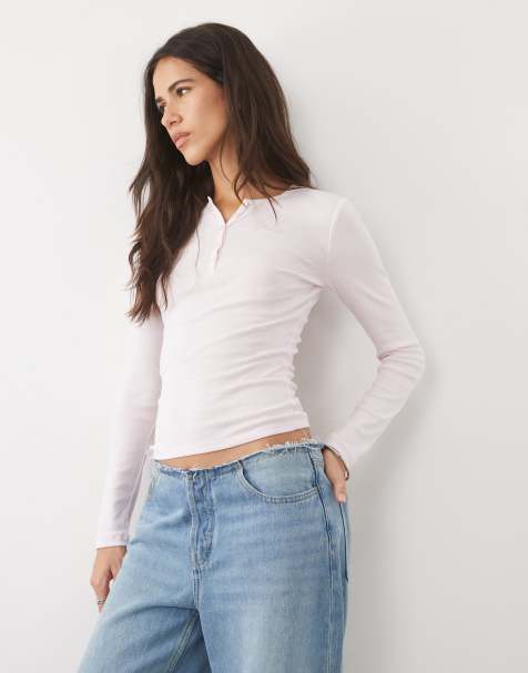 Supr alexis long sleeve henley in pink 