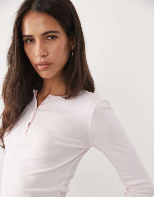 Supr alexis long sleeve henley in pink , 3 of 4