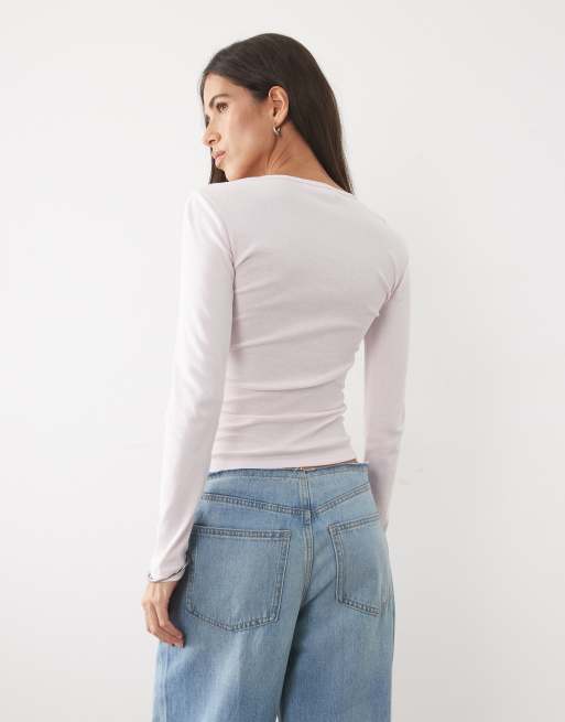 Supr Alexis top met lange mouwen en henley-hals in roze, 4 van 4