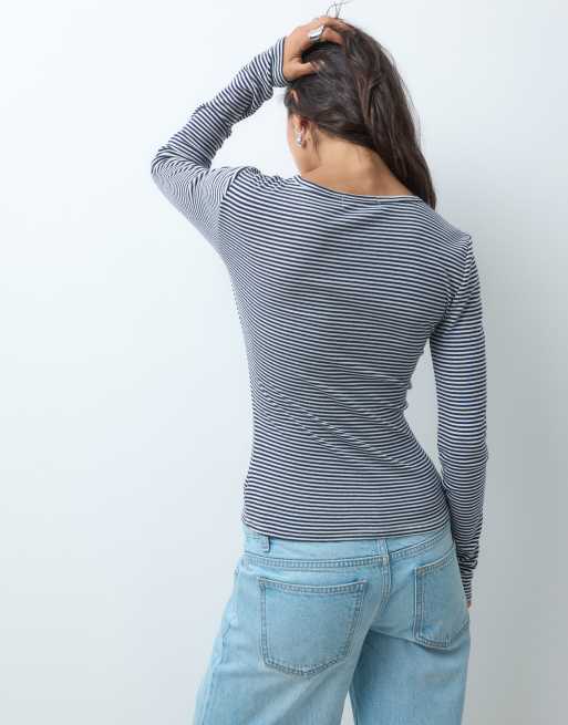 Supre alexis henley long sleeve in white & navy stripe, 2 of 4