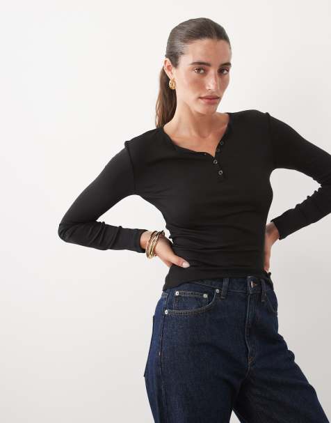 Supre alexis henley long sleeve top in black