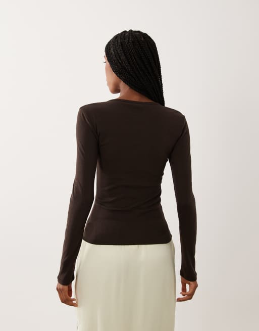 Supré Alexis henley long sleeve top in brown, 4 of 4