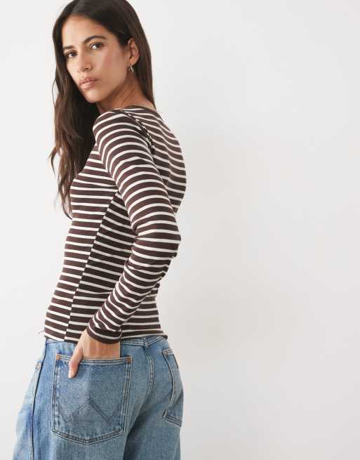 Supre Alexis longsleeve henley w brązowy pasek, 4 z 4