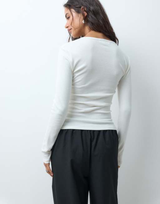 Supre - Alexis - Top manches longues à col boutonné - Blanc crème, 4 de 4