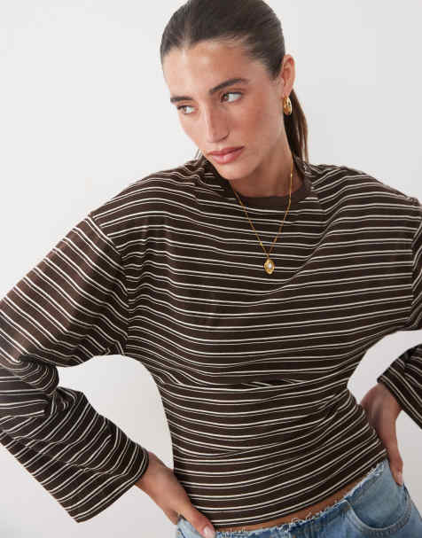 Supre atlas long sleeve t-shirt in brown and cream stripe - view 1