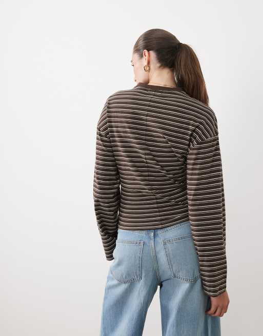Supre atlas long sleeve t-shirt in brown and cream stripe, 4 of 4