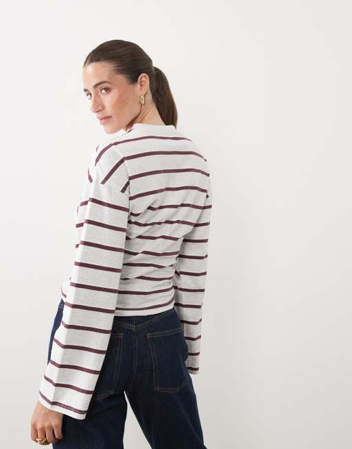 Supre atlas long sleeve t-shirt in grey and red stripe, 3 of 4