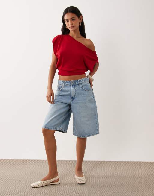 Supré Avalyn knitted one shoulder top in red , 2 of 4