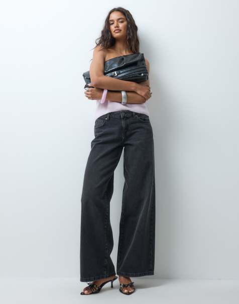 Supré - Baggy jeans met lage taille in zwart met spoeling - view 1