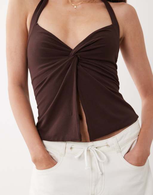 Supre - Bianca - Top doux dos nu à détail torsadé - Marron éclatant, 3 de 4