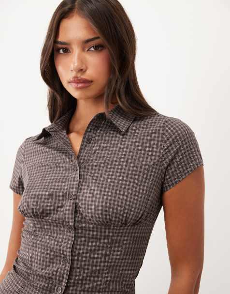 Supre - camisa de manga corta a cuadros marrón - view 1