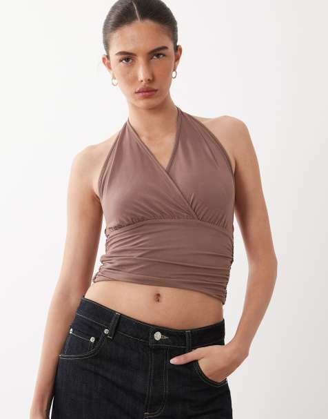 Supre – Chiara – Brązowy miękki top z dekoltem halter - view 1