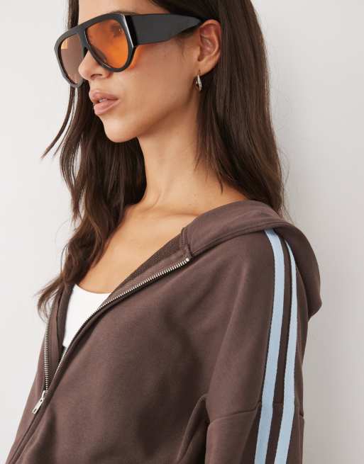 Supre desley zip up balloon huvtröja set i brun, 3 av 4