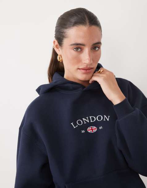 Supre ella oversize bluza z kapturem z aplikacją w granatowym kolorze - view 1