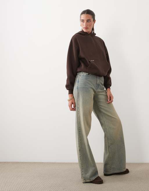 Supre ella oversized hoodie met print op de achterkant in chocoladebruin, 3 van 4