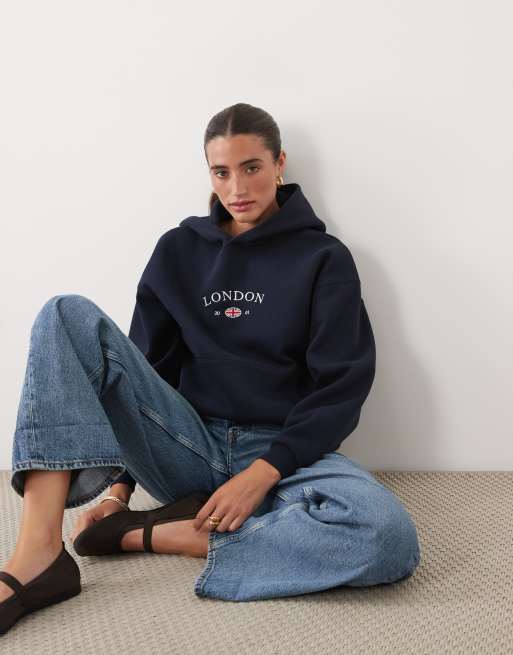Supre ella oversized huvtröja med applikation i navy blue, 2 av 4