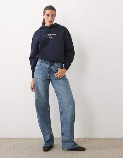 Supre ella oversized huvtröja med applikation i navy blue, 3 av 4