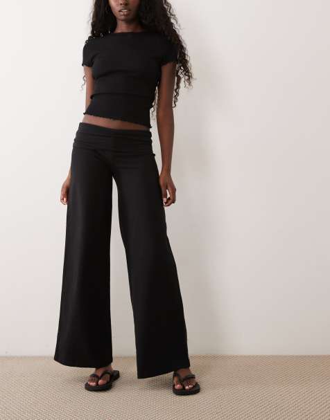 Supre fold over wide leg pant in black - view 1
