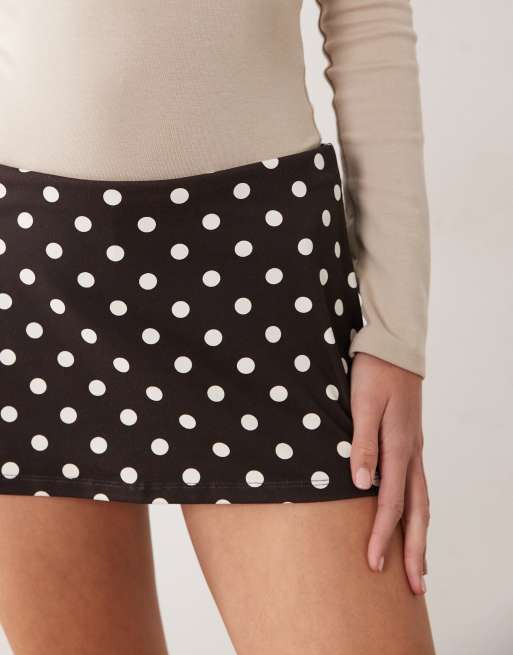 Supré - Glat brunt mini-skort med prikker og A-form, 3 af 5