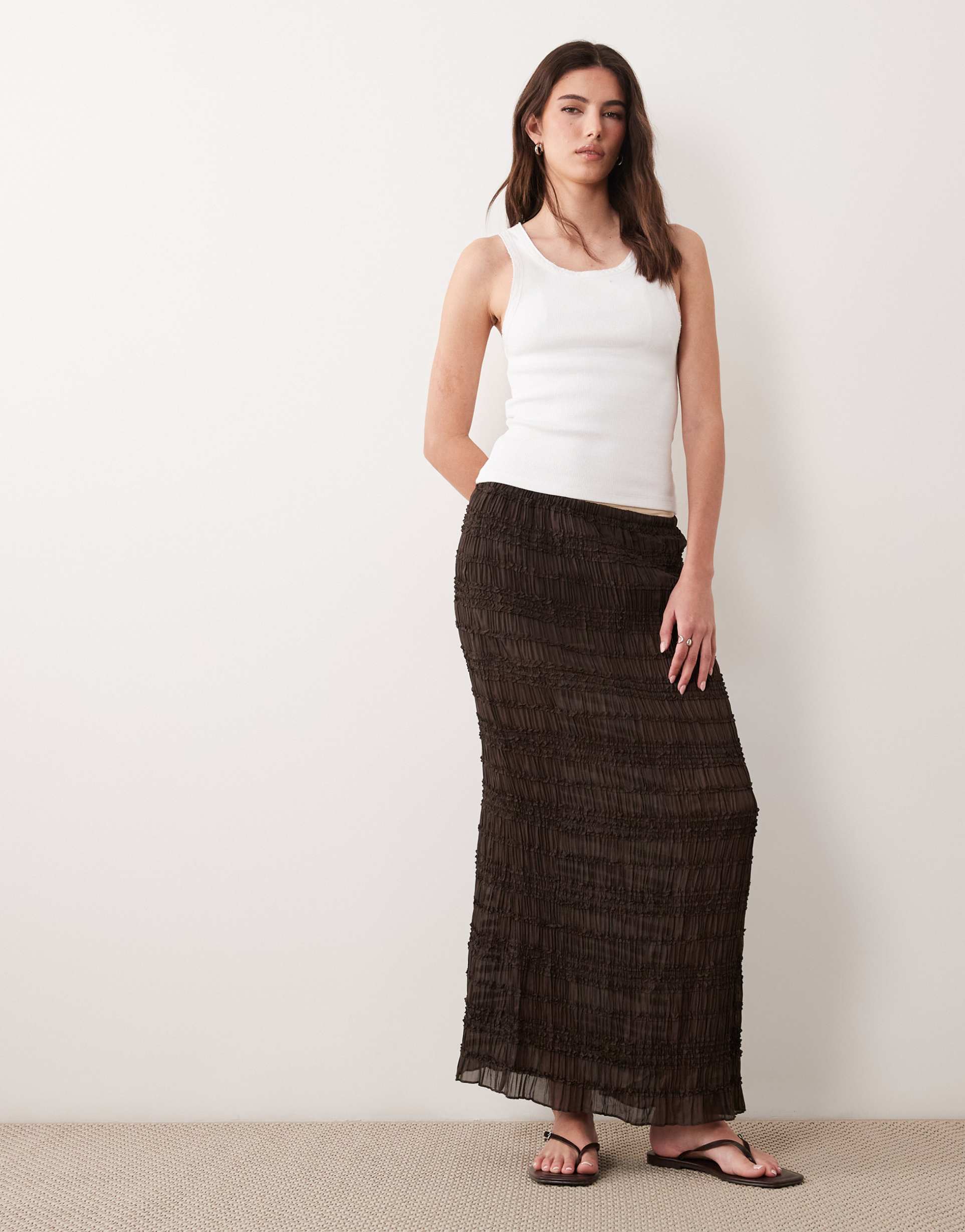 supre havana textured maxi skirt in cacao brown