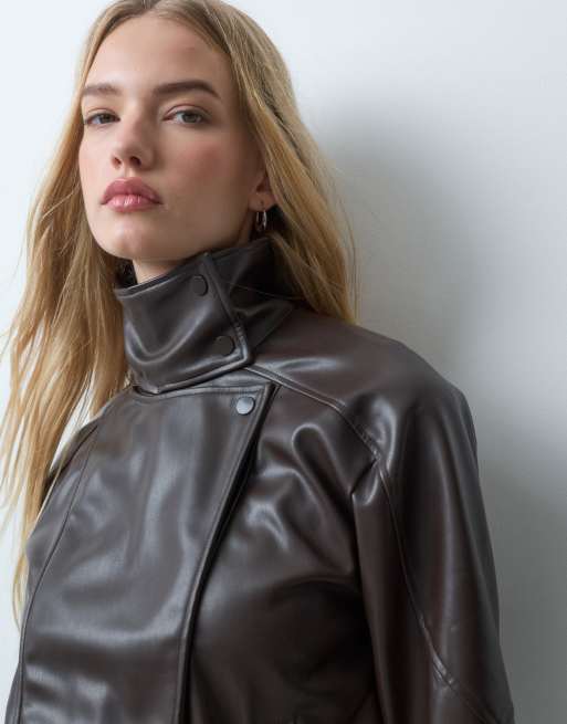 Supre Haylee bikerjacka i läderimitation, brun, 3 av 5