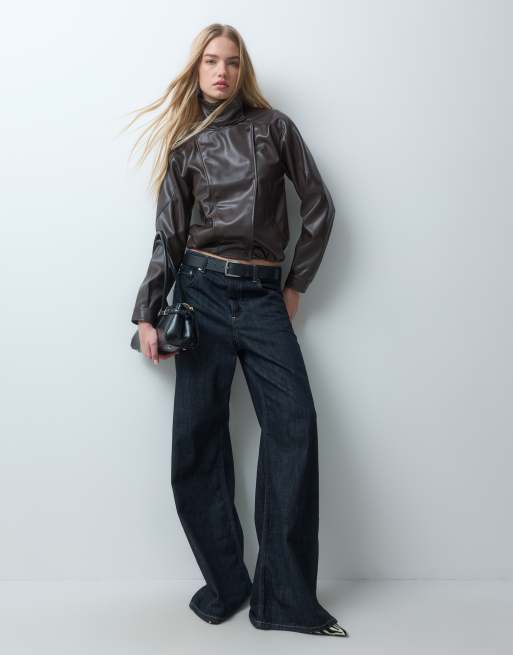 Supre haylee giacca biker in pelle sintetica marrone, 2 di 5