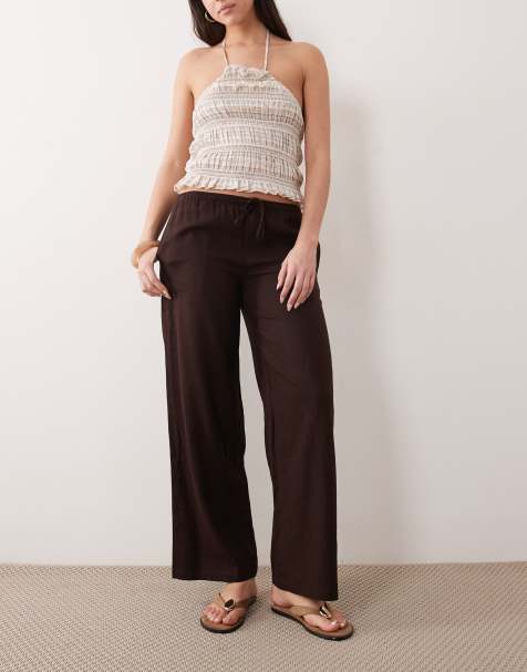 Supré henley relaxed linen pants in brown bean - view 1