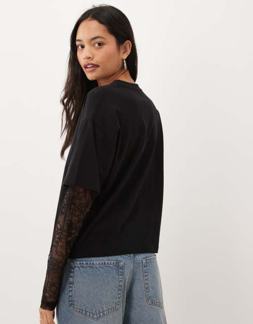 Supre jodie layered lace long sleeve top in black, 2 of 4