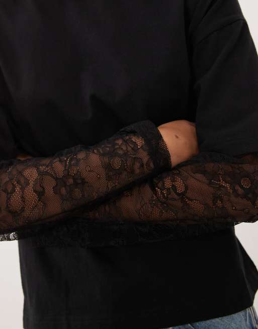 Supre jodie layered lace long sleeve top in black, 4 of 4