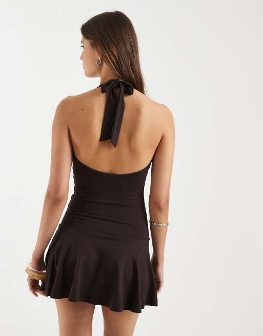 Supré keeley halter hardware mini dress in brown, 4 of 4