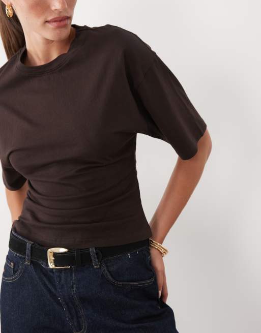 Supré Kendall cinched waist t-shirt in brown, 3 of 4