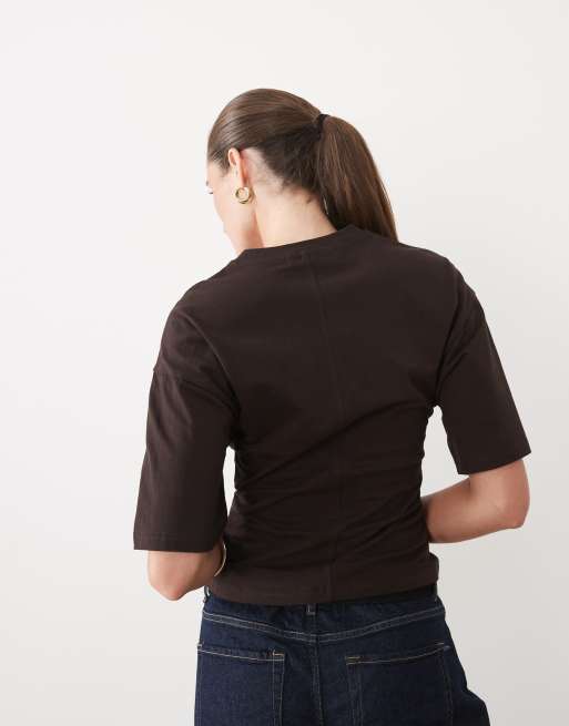 Supré Kendall cinched waist t-shirt in brown, 4 of 4