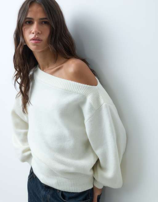 Supre maglione Emmy morbido con spalle scoperte color crema, 1 di 4