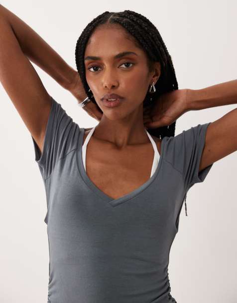 Supre Mason layered top in metro gray/white - view 1