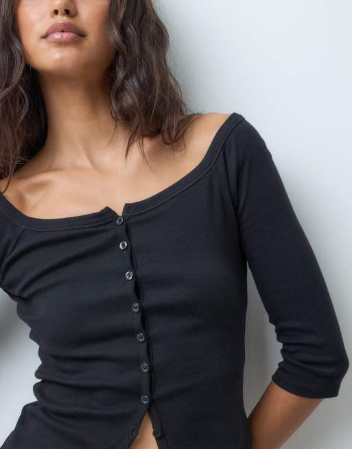 Supre - Mateo - Top nero con maniche 3/4 e spalle scoperte, 2 di 4